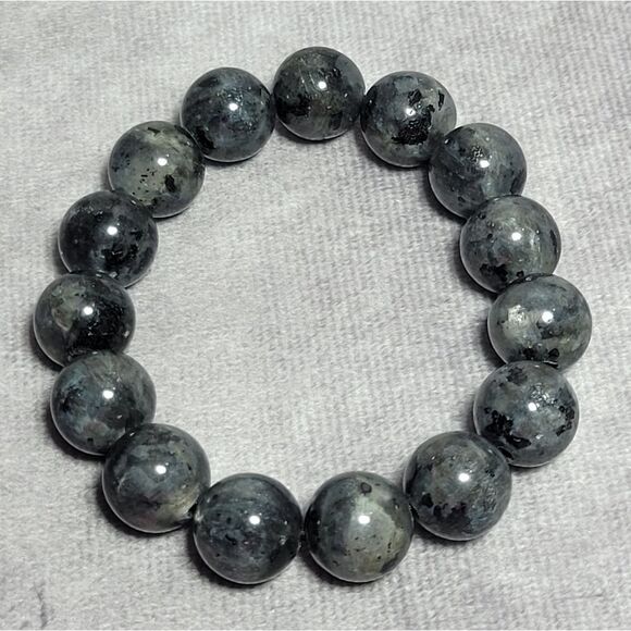 Black Feldspar 12mm Beaded Stretch Bracelet - Picture 1 of 8